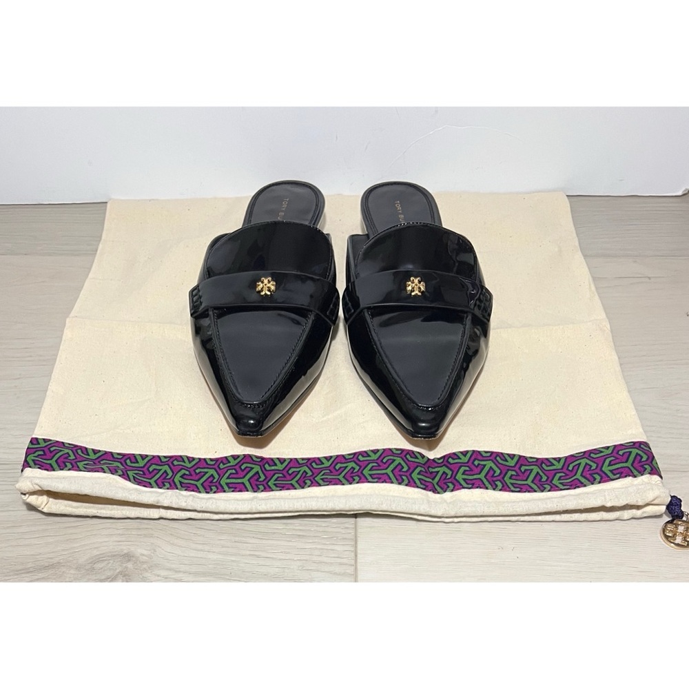 Tory Burch Black Patent Leather Pointed Mule Flats